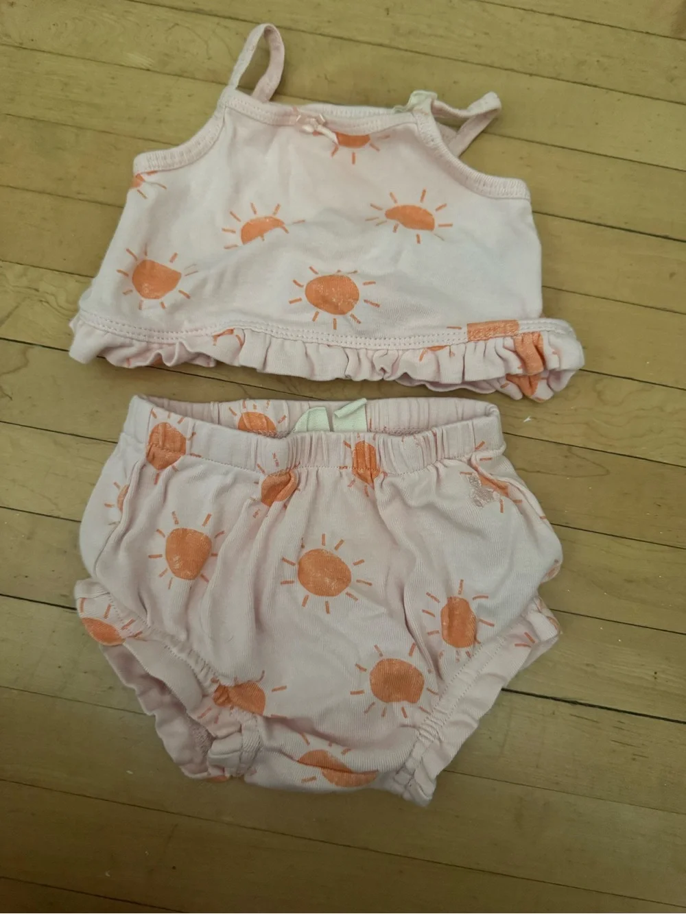 GAP Pink Tankini Top and Bloomers with Orange Sun Print
